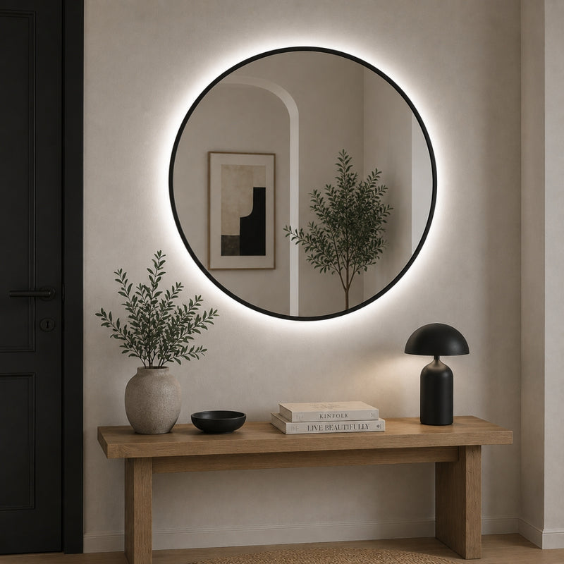 Bethany LED Backlit Gold or Black Round Wall Mirror 3 Sizes