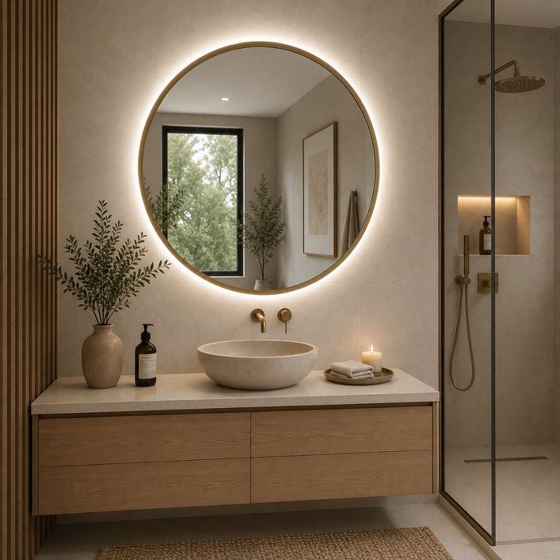 Bethany LED Backlit Gold or Black Round Wall Mirror 3 Sizes