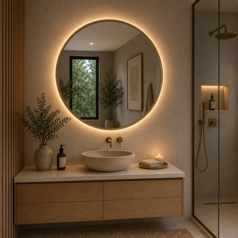 Bethany LED Backlit Gold or Black Round Wall Mirror 3 Sizes