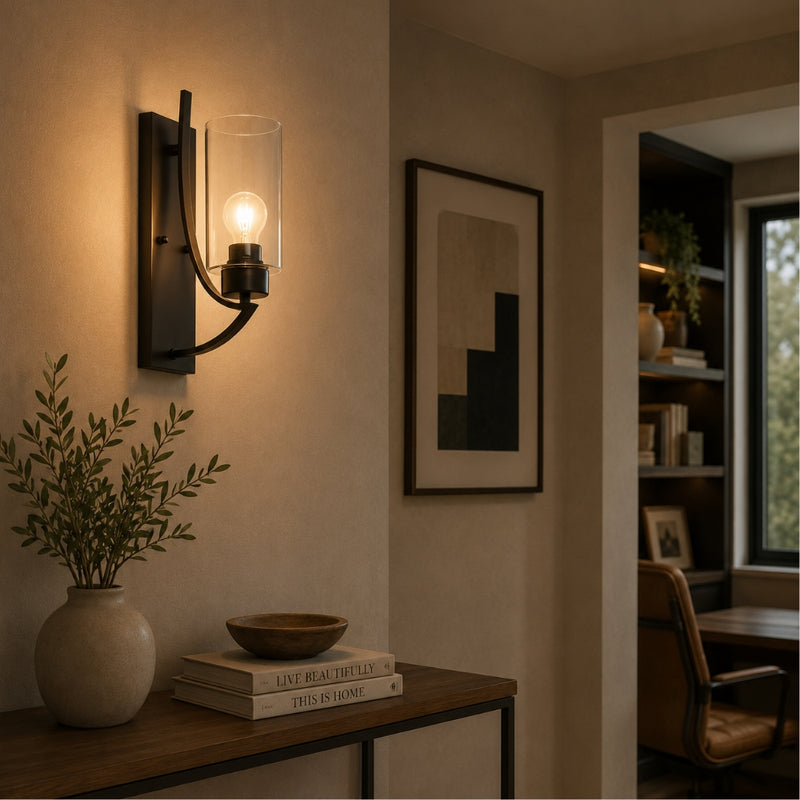 Cozy Black and Clear Glass Wall Light