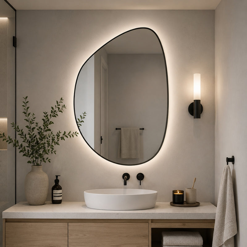 Bela Irregular Shape LED Backlit Framed Wall Mirror