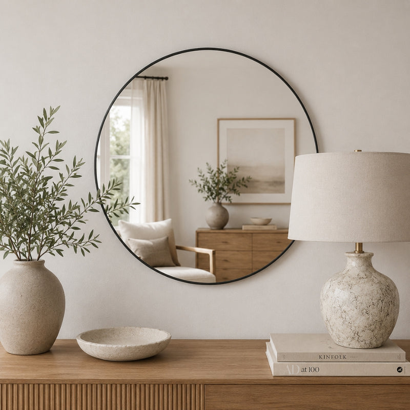 Emily Backlit LED Thin Round Framed Gold or Black Wall Mirror 3 Sizes