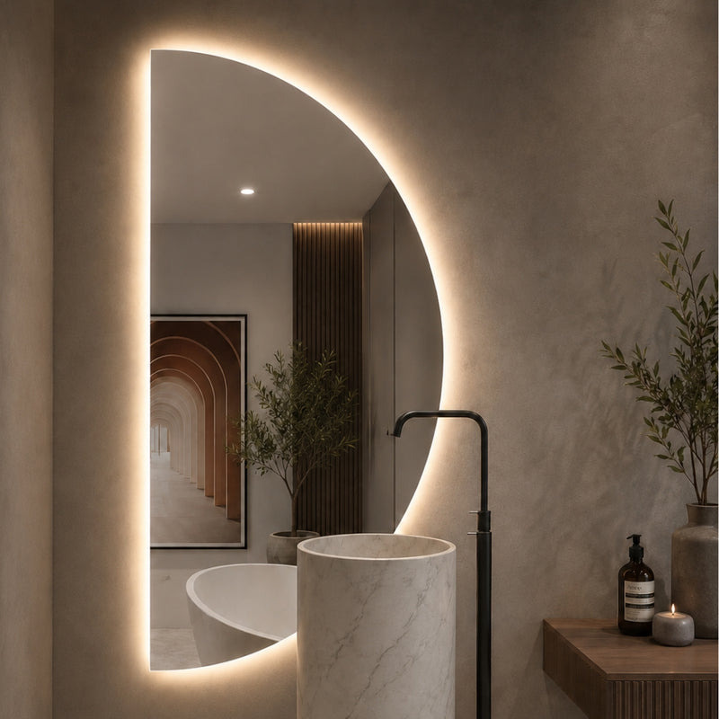 Como Half Round Backlit LED Frameless Mirror 4 Sizes