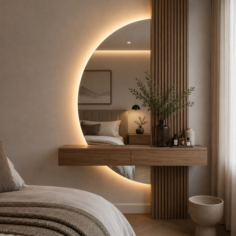 Como Half Round Backlit LED Frameless Mirror 4 Sizes