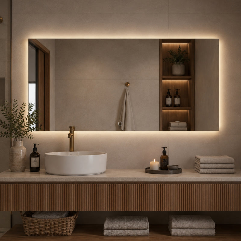 Houston Frameless Rectangular Vanity Backlit LED Wall Mirror 4 Sizes with Switch