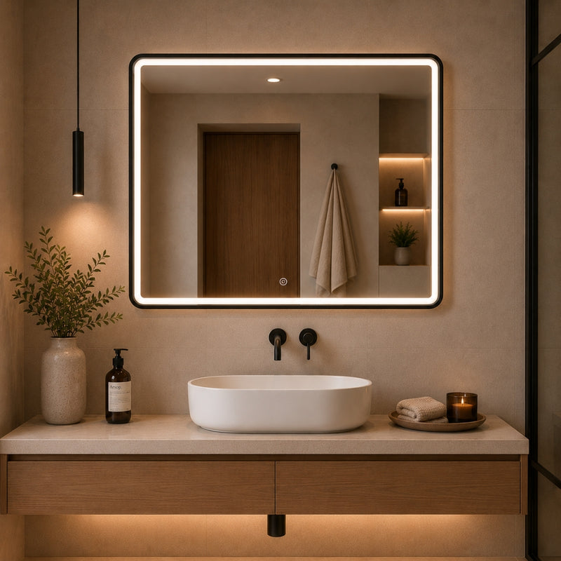 Anura Black Frame Rectangular CCT LED Bathroom Mirror Wall Light