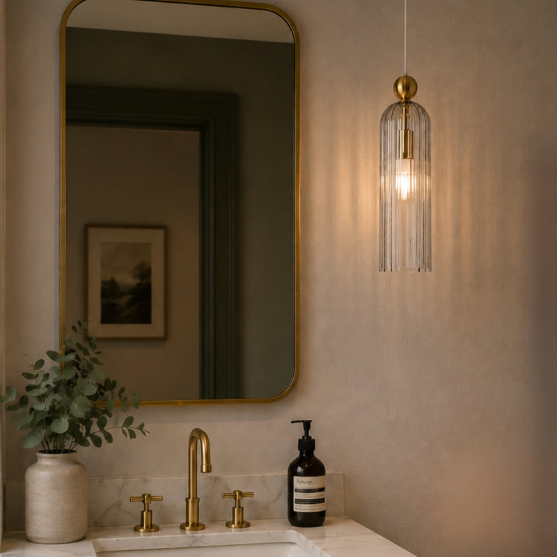 Zenda Fluted Smokey Glass and Gold Pendant Light