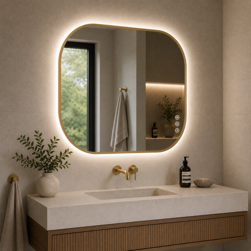 Sharon Gold Frame Backlit CCT LED Bathroom Mirror with Defogger