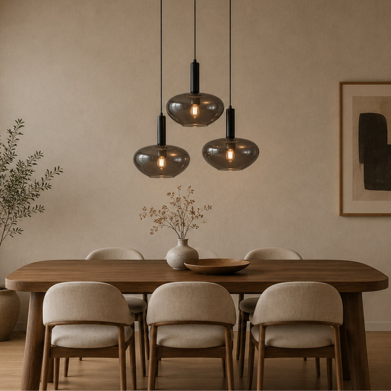 Ascot Smoke Glass and Black Pendant Light
