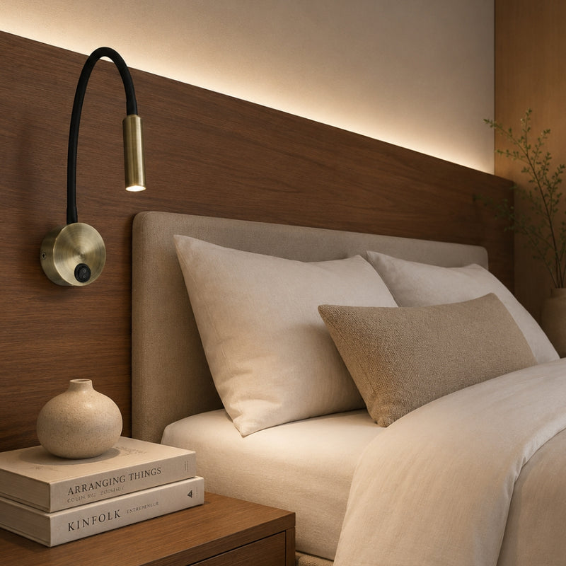 Pip 3 Watt LED Black and Gold Adjustable Bedside Reading Wall Light
