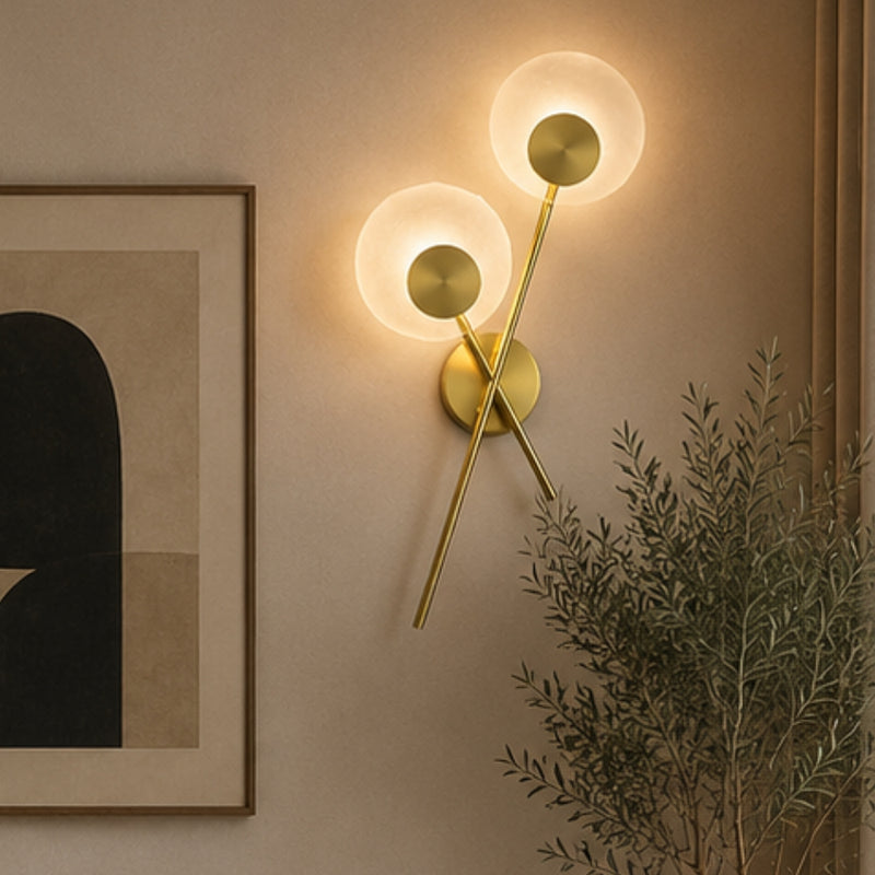 Aquila 2 Light Round LED Glass and Gold Wall Light