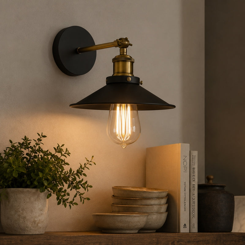 Hinkley Trio Black And Brass Industrial Wall Light