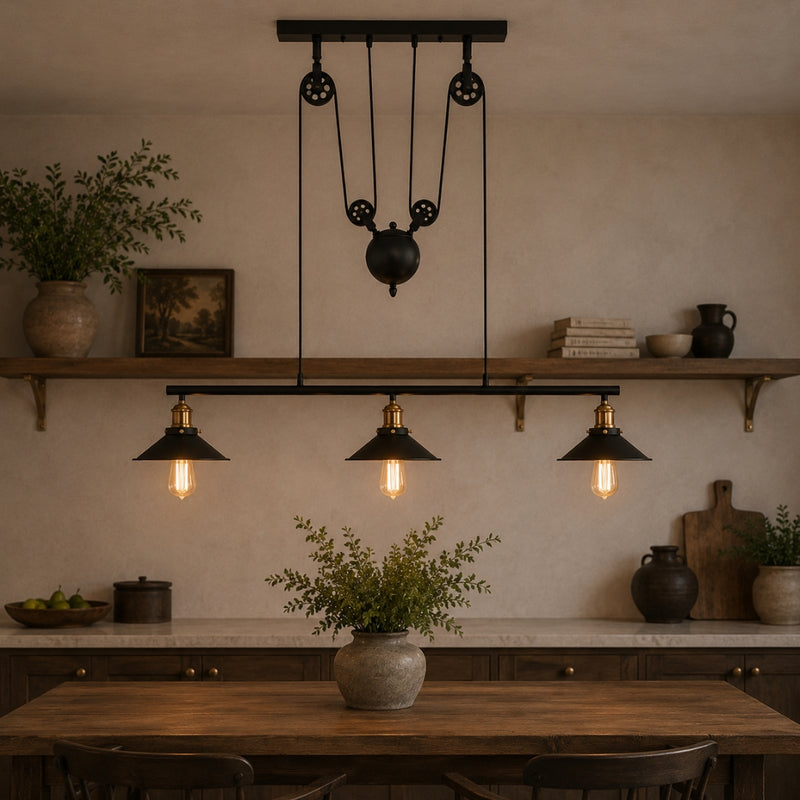 Hinkley Trio 3 Light Height Adjustable Black And Brass Pendant Light