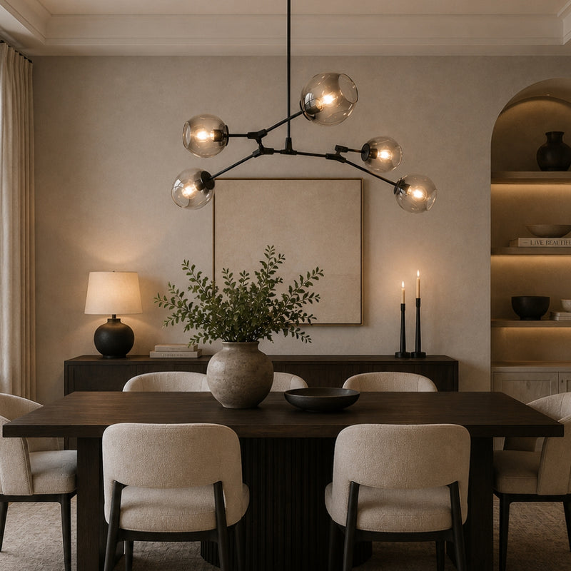 Amador Classic Branch 5 Light Smoke or Amber Glass Pendant Light