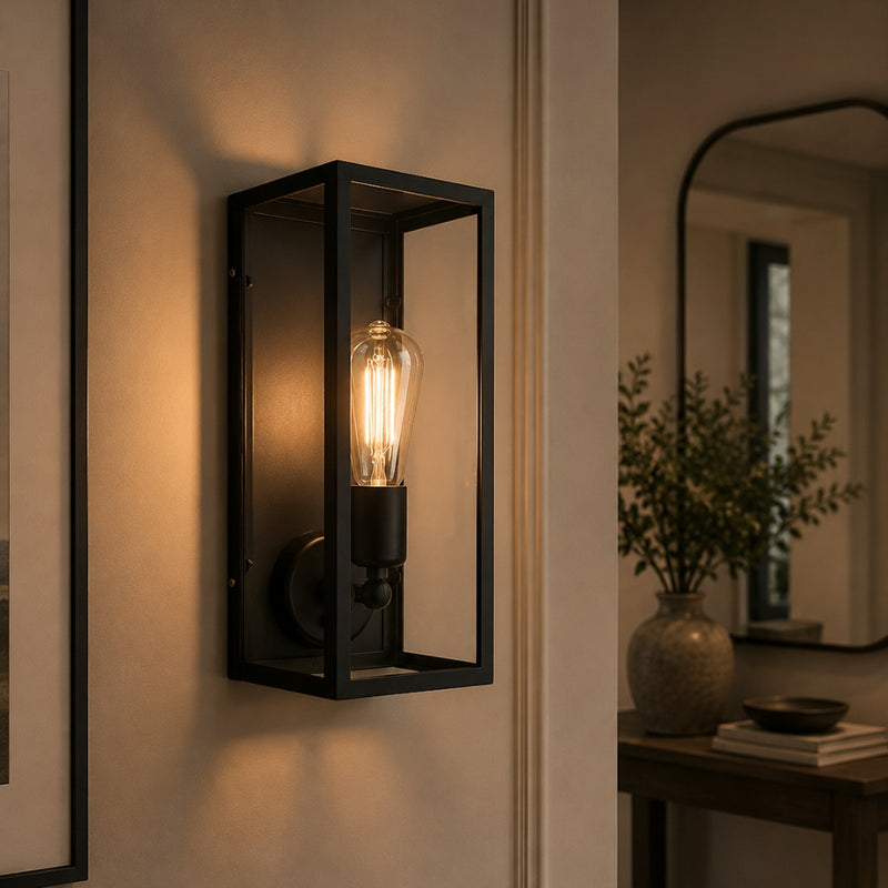Toscana Black And Clear Glass Rectangular Lantern Wall Light