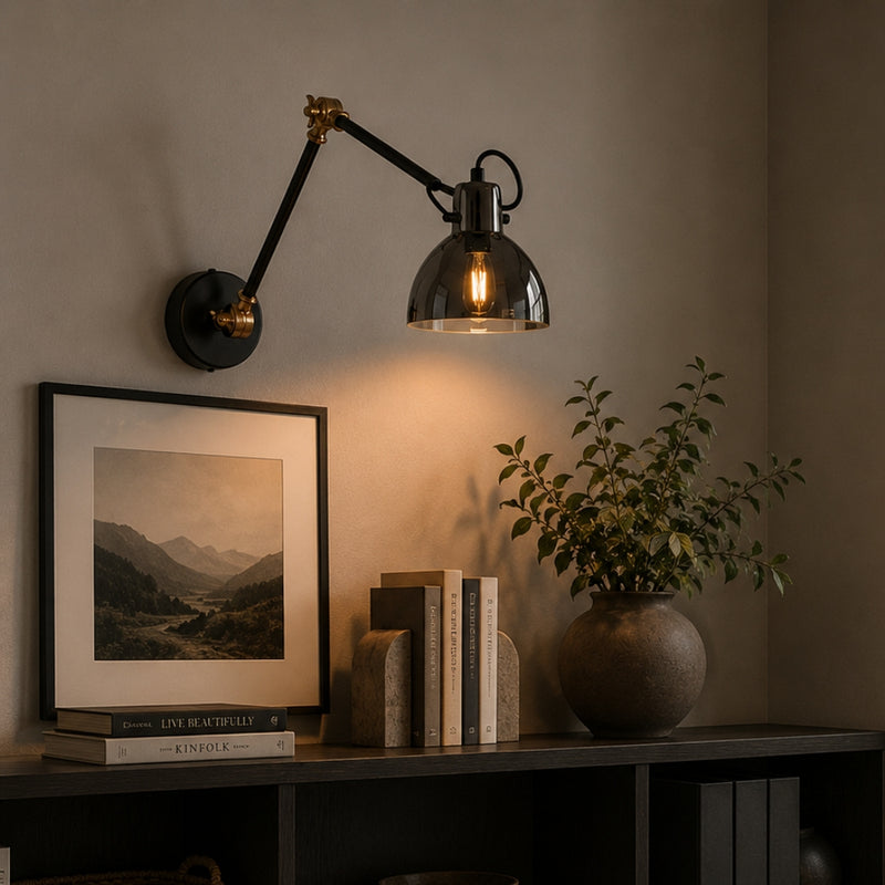 Siena Black Adjustable Glass Shade Arm Wall Light
