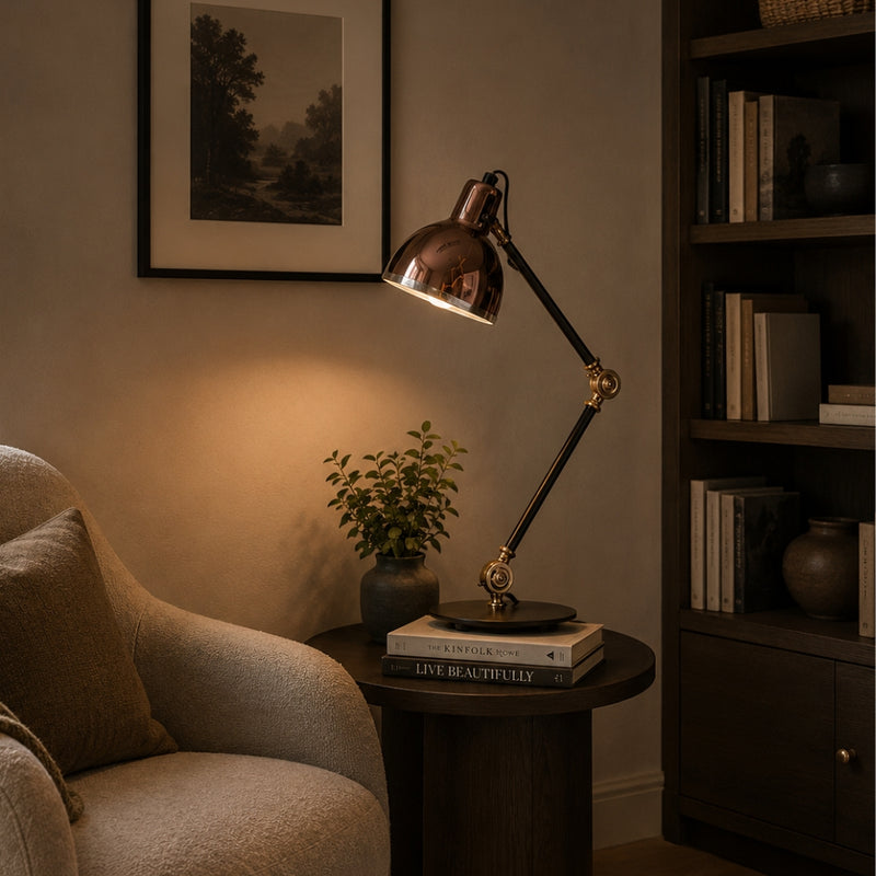 Siena Black Adjustable Glass Shade Desk Lamp