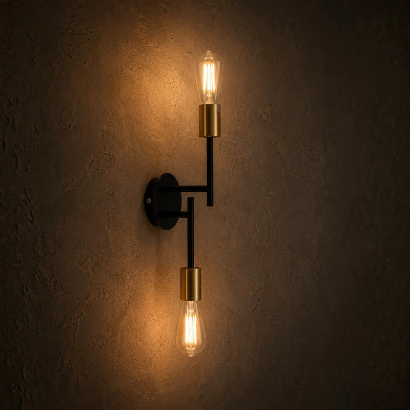 Traverse 2 Light Black Gold Wall Light
