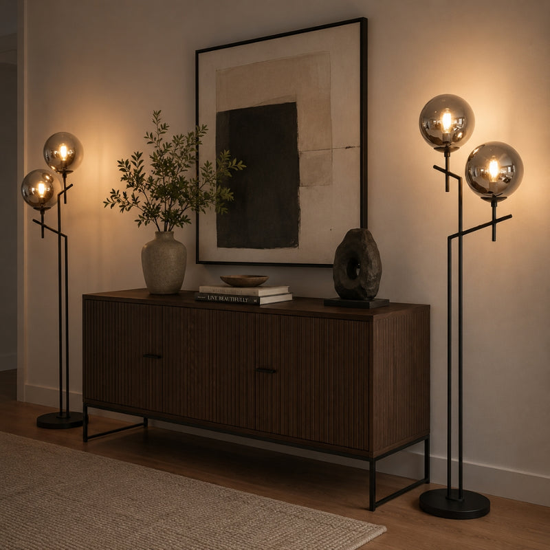Salem 2 Light Black And Smoke Glass Floor Lamp