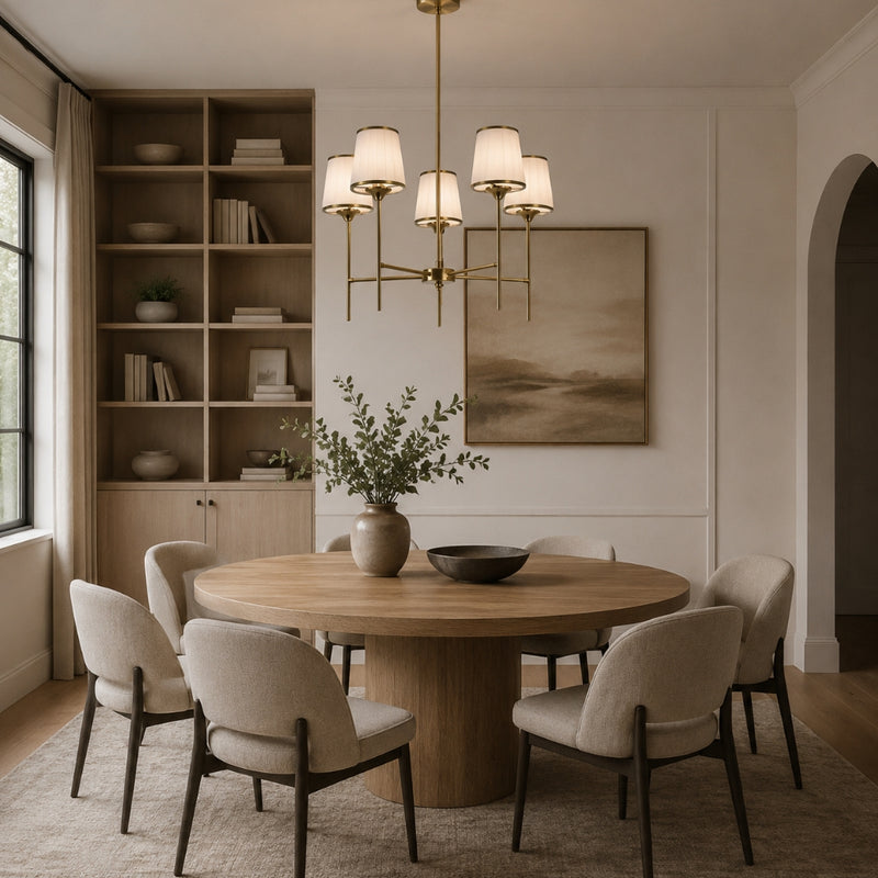 Colette 5 Light Gold and White Glass Shade Chandelier