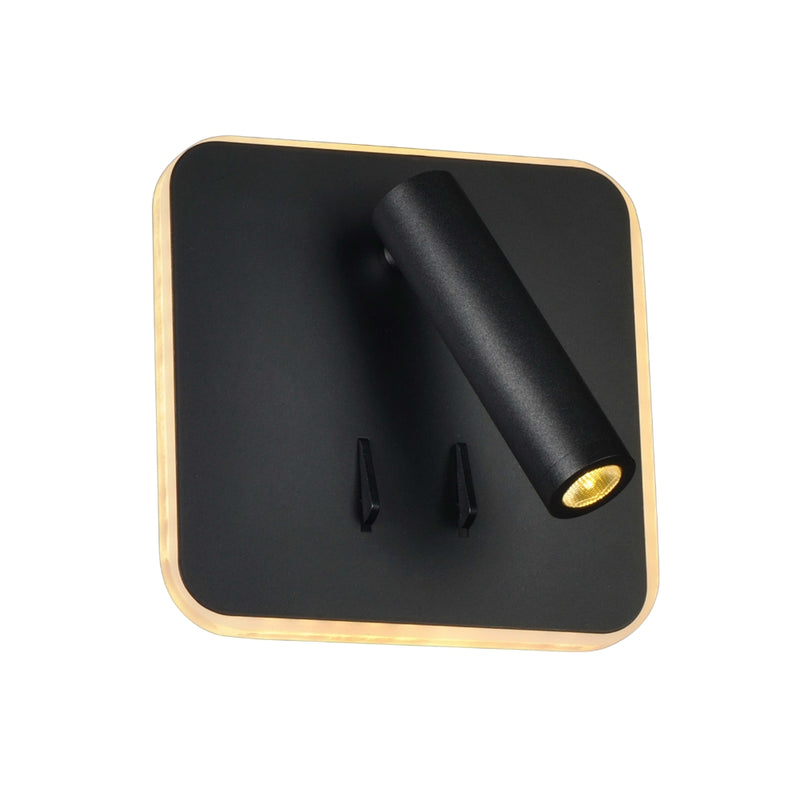 Kin Square Black or White LED Bedside Reading Wall Light with Back Light