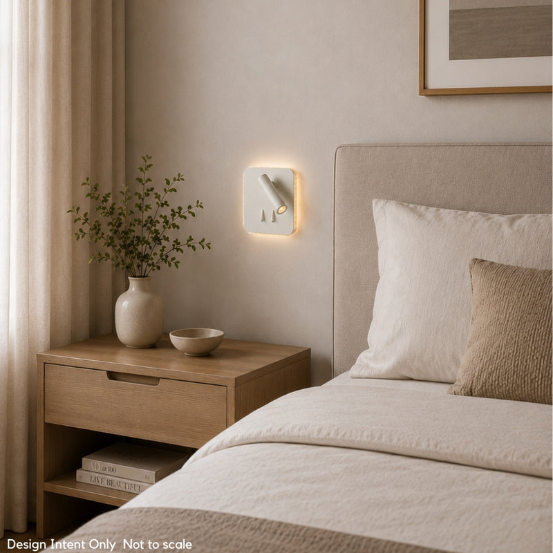 Kin Square Black or White LED Bedside Reading Wall Light with Back Light