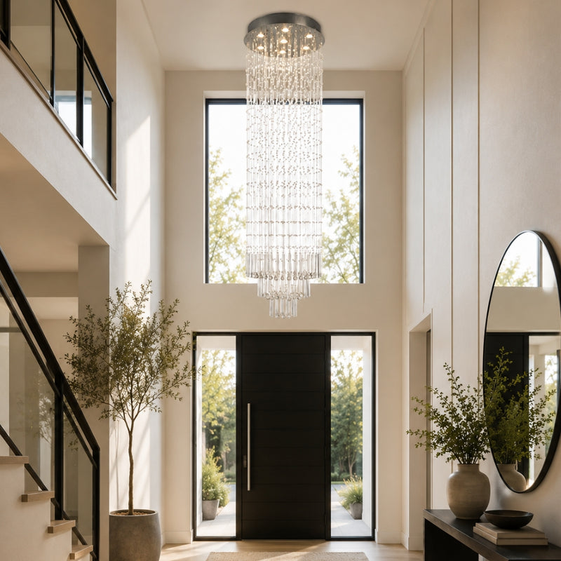 Cascade Drop Chrome and Clear Crystal Chandelier