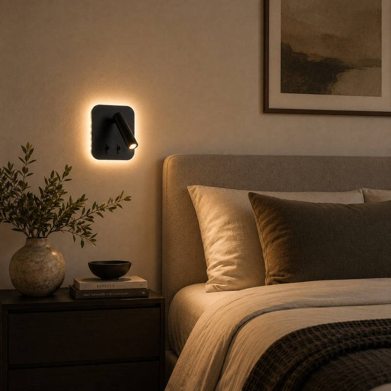 Noe Square LED Bedside Reading Wall Light With Back Light