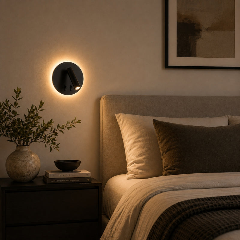 Noe Round LED Bedside Reading Wall Light With Back Light
