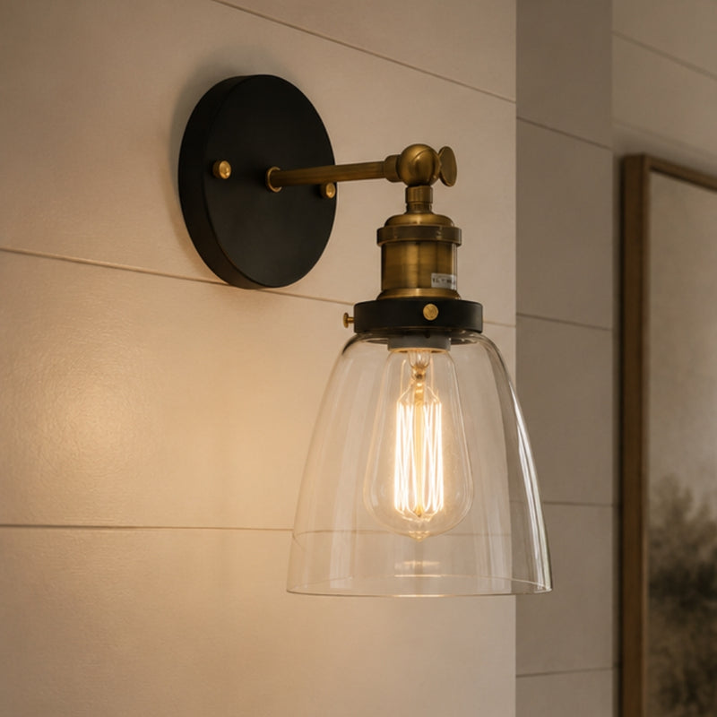 Genoa Bell Clear Glass And Antique Brass Wall Light