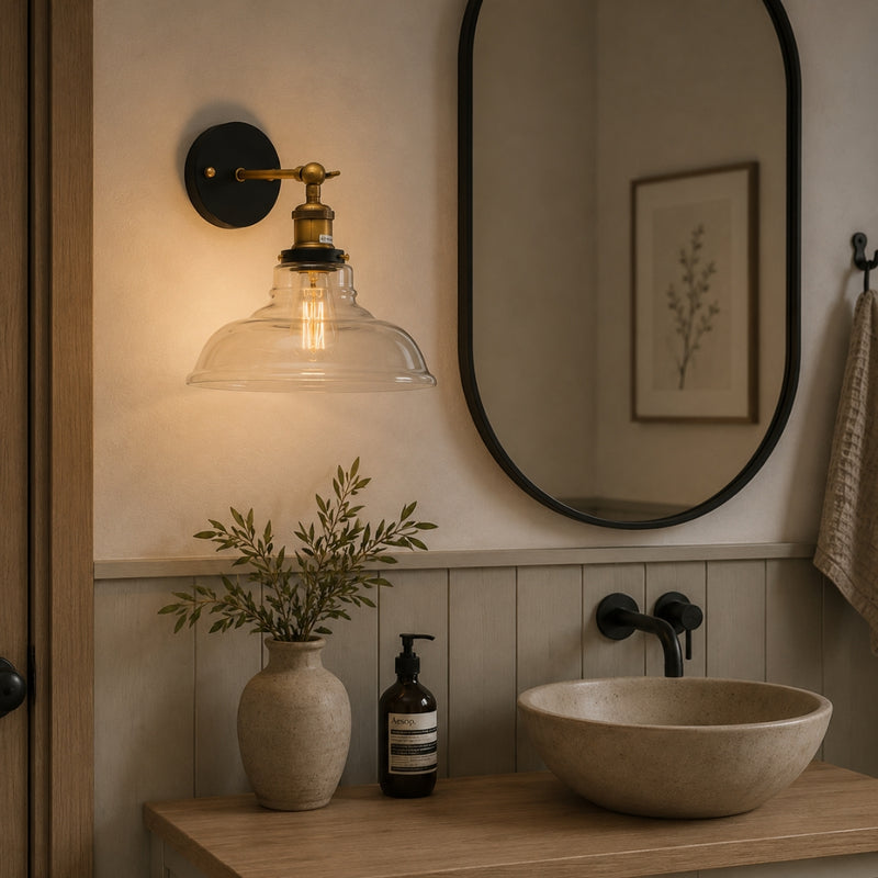 Kimbal Farmstyle Clear Glass And Brass Wall Light