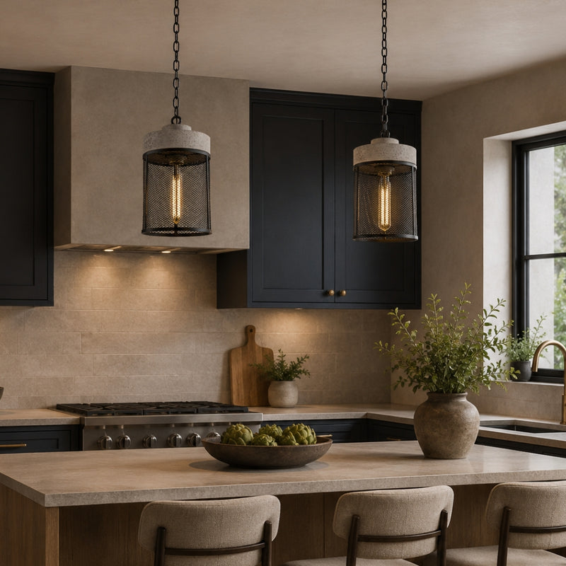 Leo Round Black Mesh and Stone Pendant Light