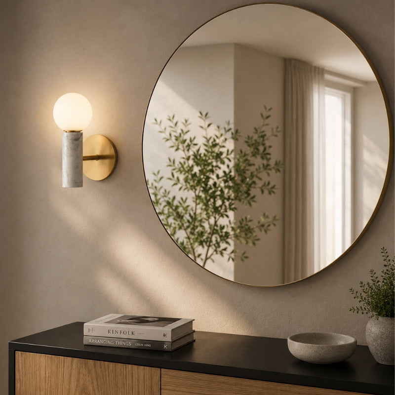 Olio Black or White Marble and Glass Wall Light
