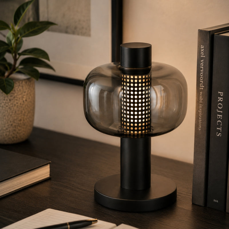 Chicago Pod Black or Gold and Glass Table Lamp