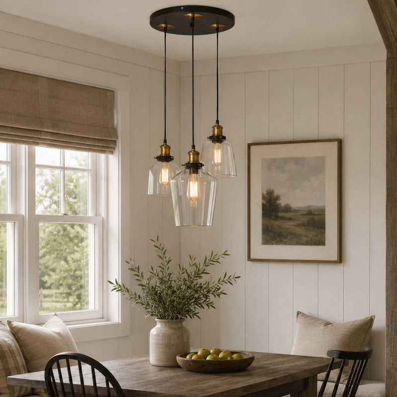 Hazel 3 Light Clear Glass And Antique Brass Cluster Pendant Light