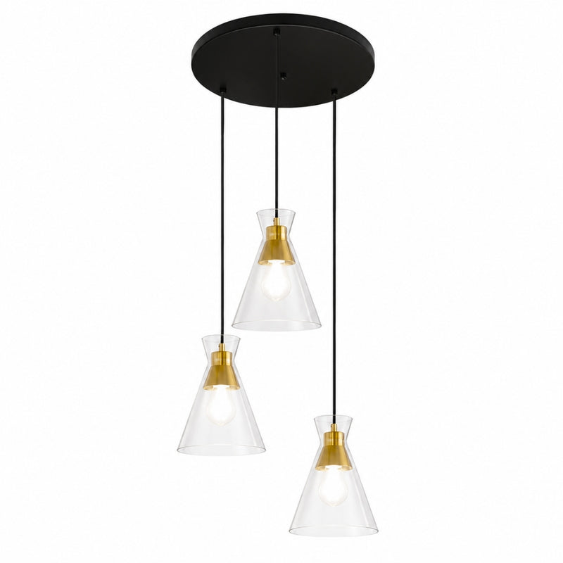 Alfresco 3 Light Clear Glass and Gold Cluster Pendant Light