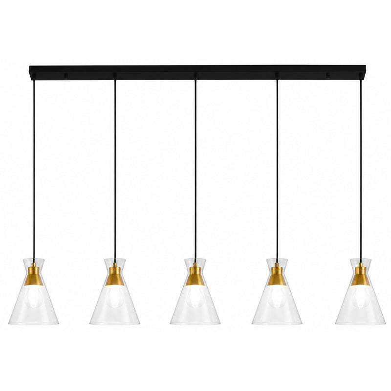 Alfresco 5 Light Clear Glass and Gold Linear Pendant Light