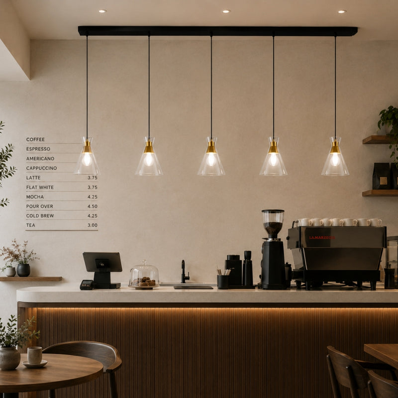 Alfresco 5 Light Clear Glass and Gold Linear Pendant Light