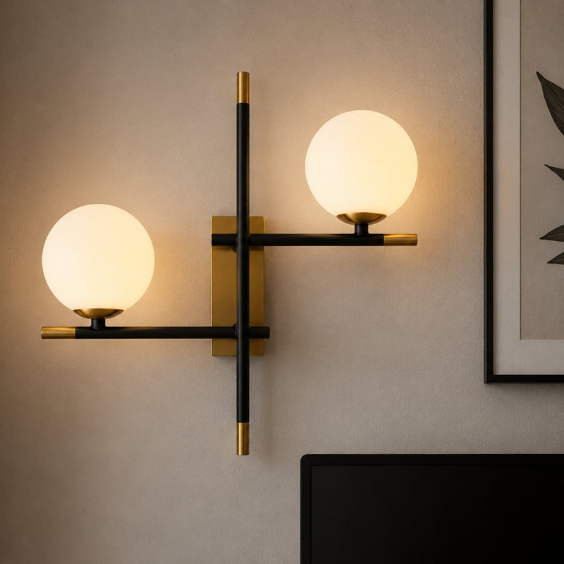 Urban Black and Brass Look 2 Light Right Hand Wall Light