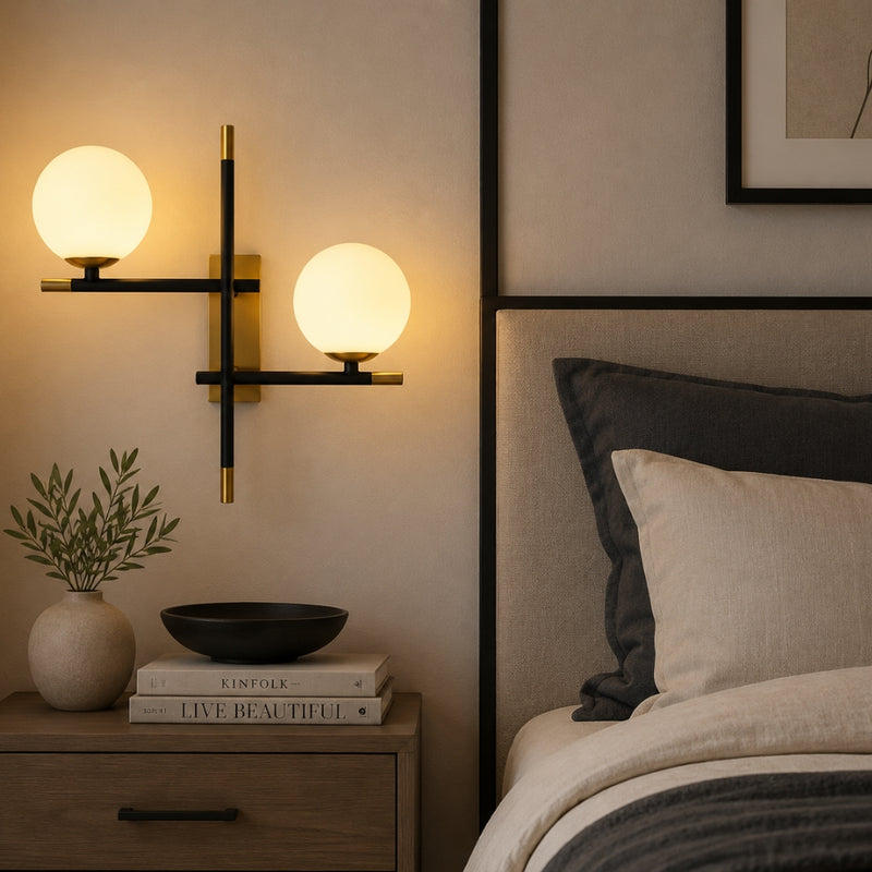Urban Black and Brass Look 2 Light Left Hand Wall Light