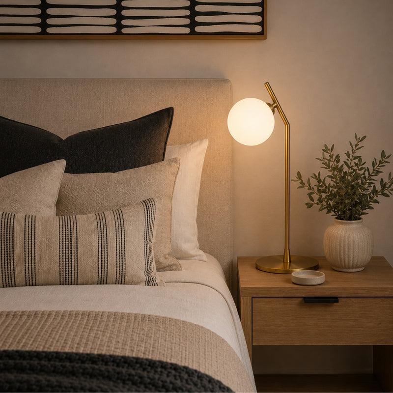 Helios Gold and Frosted Glass Sphere and Stem Table Lamp