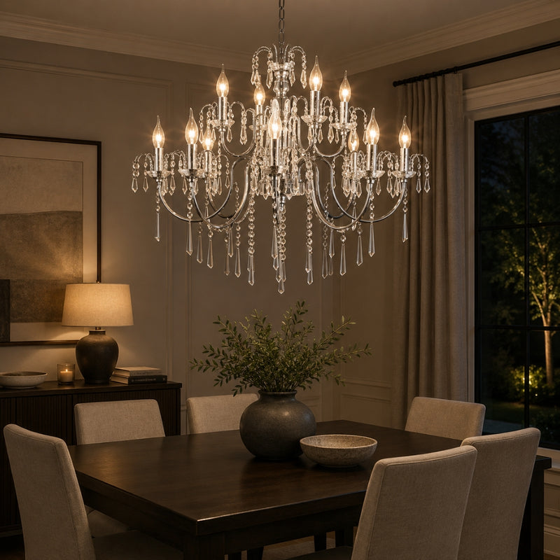 Elegant Chrome And K9 Crystal 15 Light Chandelier