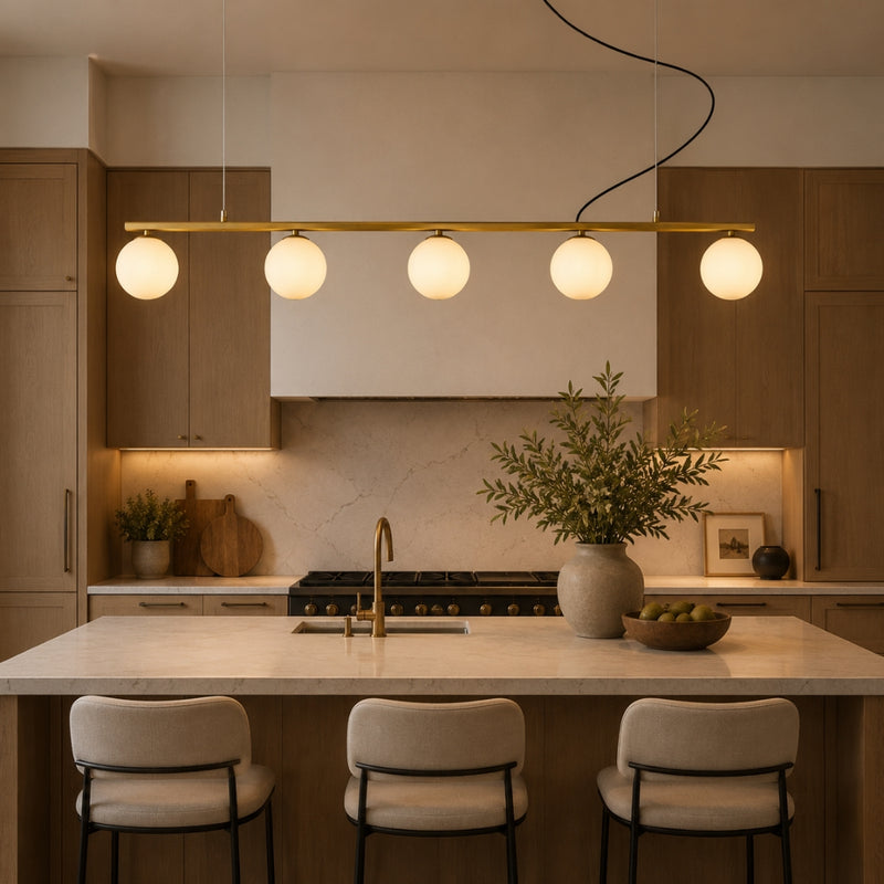 Linear Black | Gold Sphere and Stem Pendant Light 2 Sizes