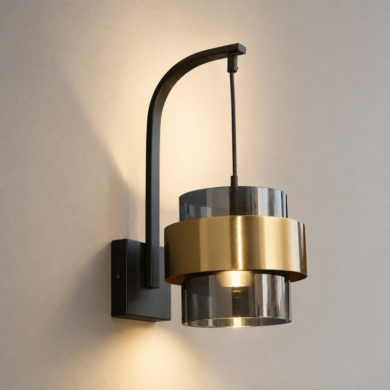 Forma Antique Brass Look and Smoke Glass Wall Light
