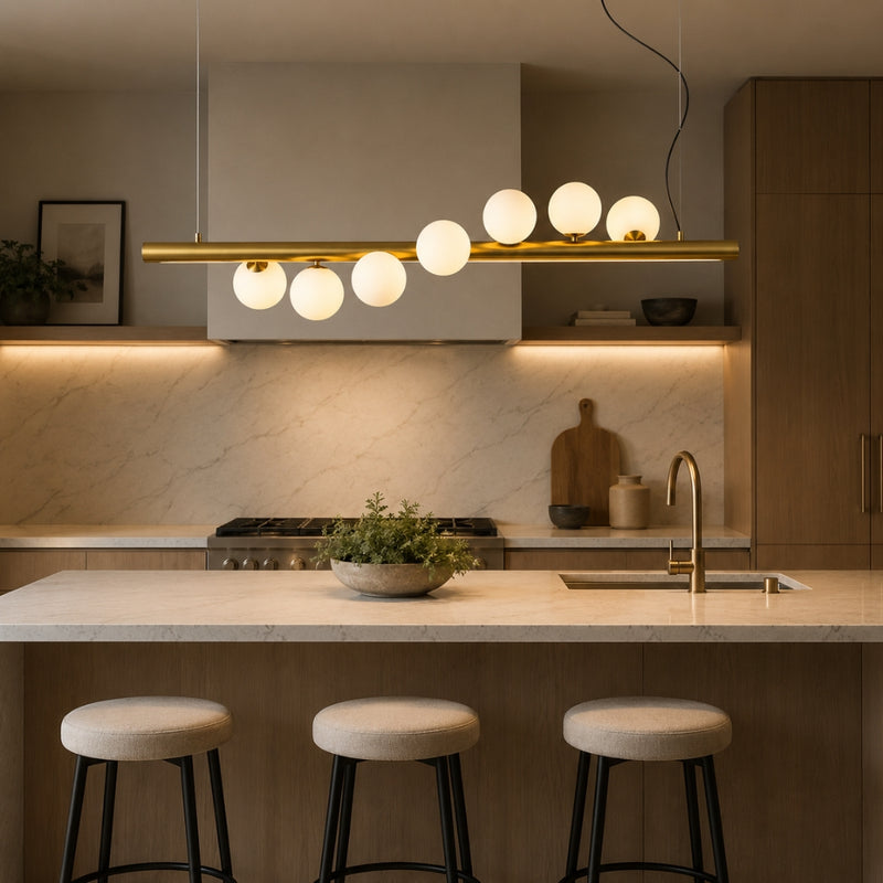 Spiral Black | Gold and Glass 7 Light Horizontal Pendant Light
