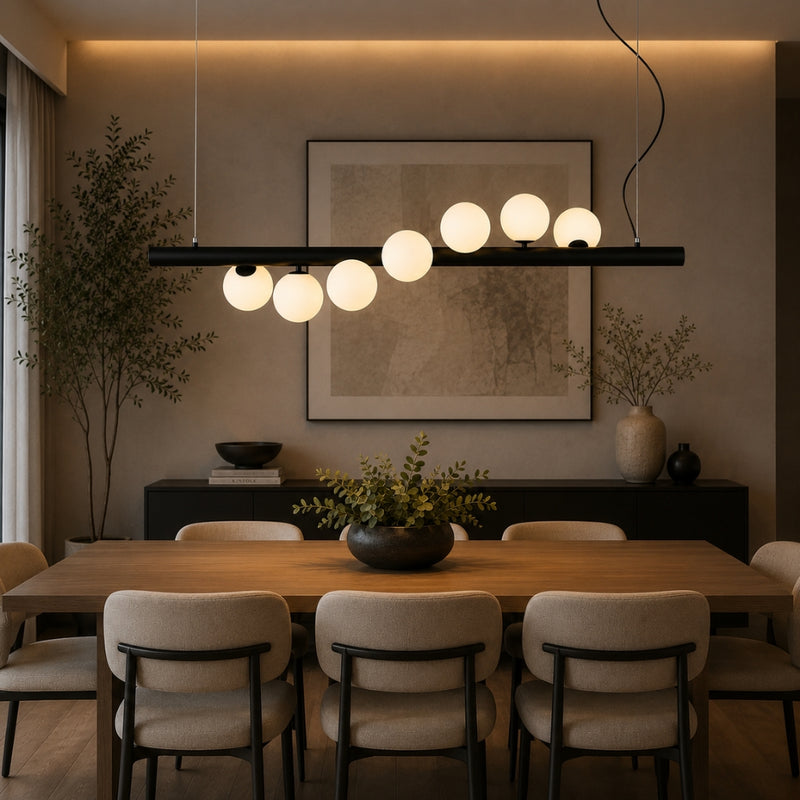 Spiral Black | Gold and Glass 7 Light Horizontal Pendant Light