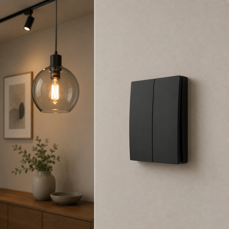 Two Lever Black Kinetic Wireless Frameless Switch