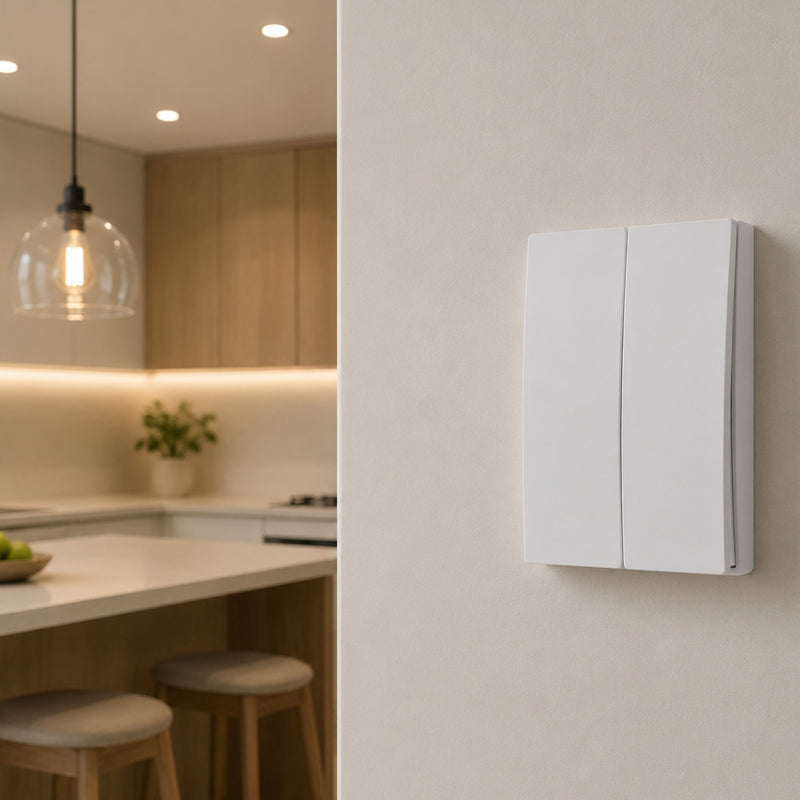Two Lever White Kinetic Wireless Frameless Switch