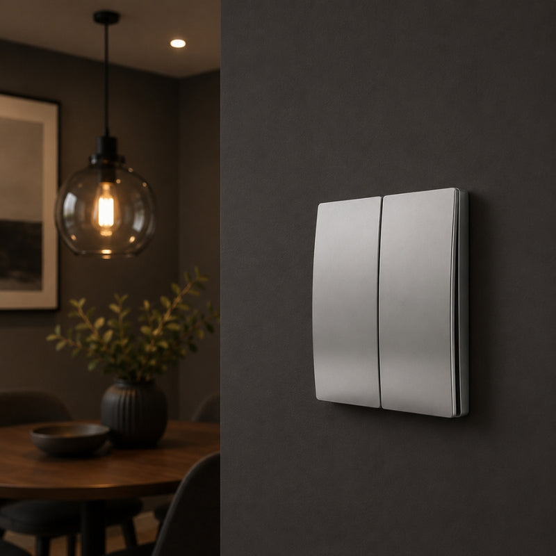 Two Lever Silver Kinetic Wireless Frameless Switch