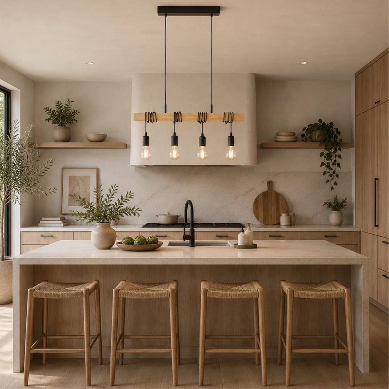 Townshend 4 Light White or Black And Wood Pendant Light